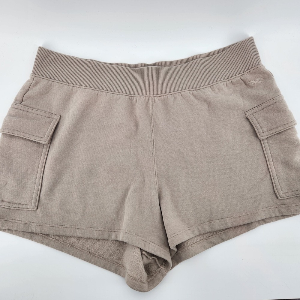 Hollister Ultra High Rise Cargo Fleece Shorts Tan XL New With Tags